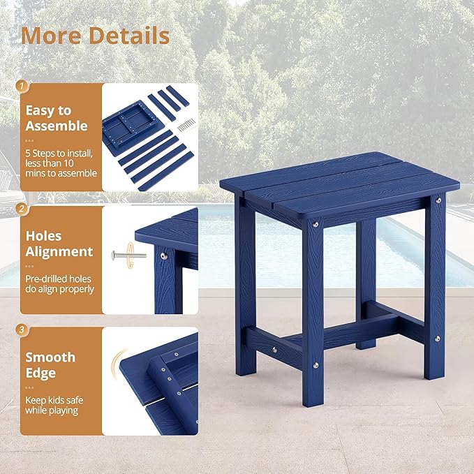 LUE BONA Outdoor Side Table Set of 2, HDPS Small Outdoor Table, Adirondack Side Table, Outside End Table for Patio, Porch, Deck, Pool, Weather Resistant/Easy Maintenance/Indoor or Outdoor Use, Navy