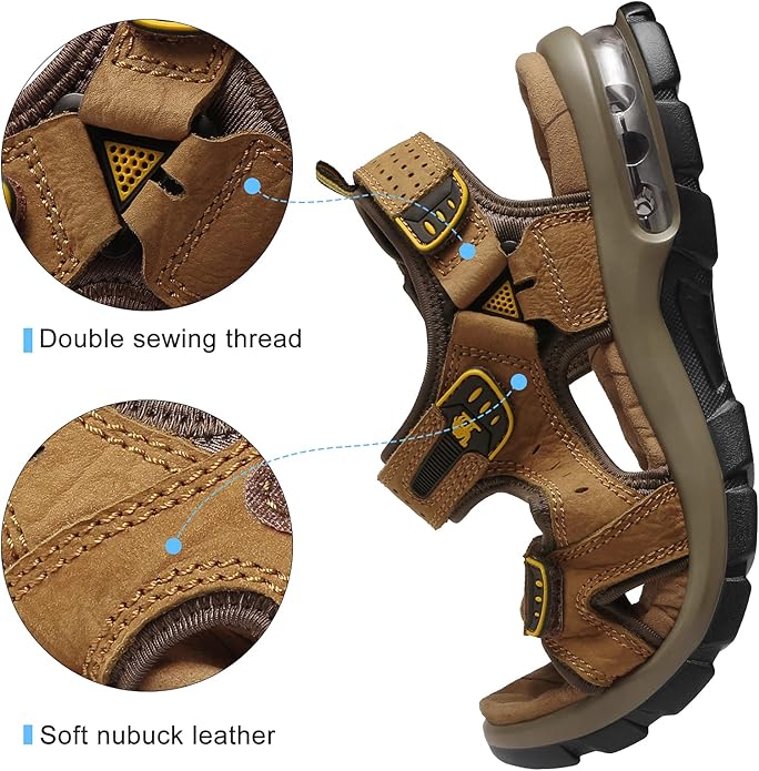 CAMEL CROWN Men's Leather Sandals for Hiking Walking Beach Treads Water Athletic Outdoor with Premium Air Cushion | Waterproof