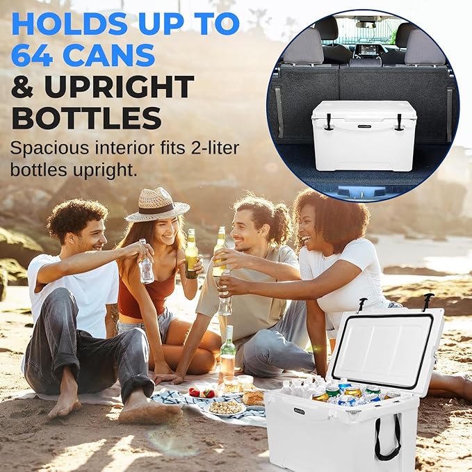 SereneLife Ultra-Tough 25-75 Quart Rotomolded Cooler Box, Holds Upto 64 Cans, Keeps Ice Up to 5 Days, Heavy-Duty Insulated Portable Ice Chest Box, Ideal for Camping, Beach, Picnics, Tailgating, etc