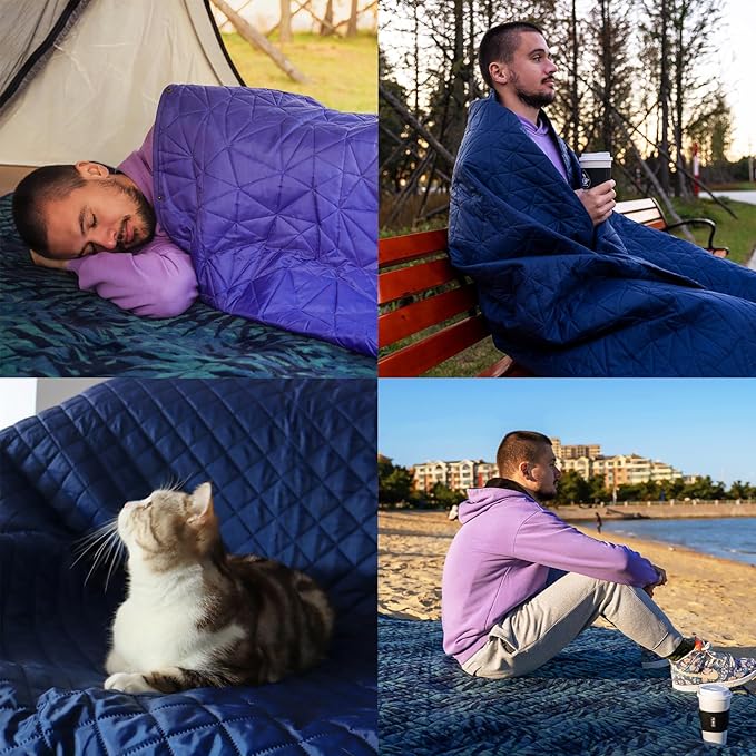 Outdoor Waterproof Blanket, Foldable Fleece Stadium Blanket for Outdoor Sports Event, Camping, Concerts, Car, Pet, Picnics - Windproof, Wearable, Machine Washable 80" x 58"