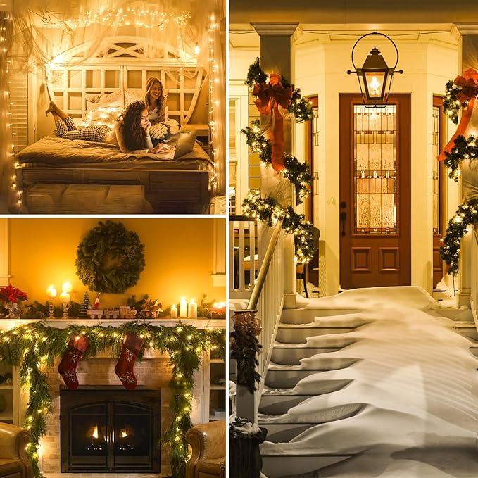 Extra-Long 300LED Christmas Lights Outdoor Indoor, Upgraded Warm White String Lights for Bedroom, Waterproof 13 Modes Plug in Twinkle Fairy String Lights for Home Party Wedding Garden (Warm White)