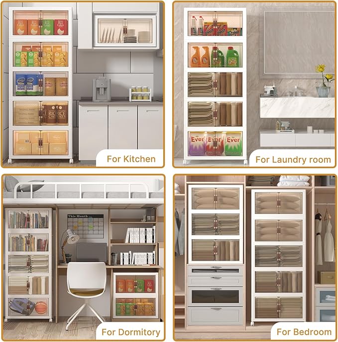 Extra Large Stackable Storage Binswith lids & Wheels, Foldable Collapsible Closet Organizers,480QT-120QT/30GAL*4Pack Plastic Containers with door & drawers for bedroom Dorm