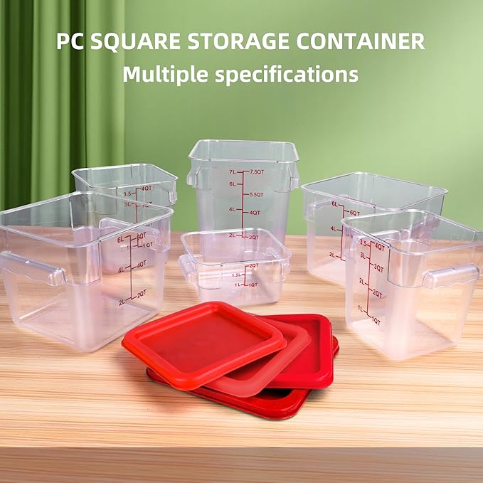 2 Pack RED Square Food Storage Container With Lid,2-12 Quart Commercial Storage Box With Scale & Handle,Cake Making,Dough Marinating Meat,Kitchen Supplies (8 Quart)