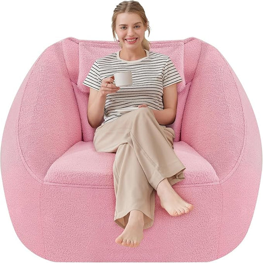 HABUTWAY Inflatable Bean Bag Chairs for Adult Blow up Chair Portable Inflatable Bean Bag Couch w/Electric Air Pump,Handle & Side Pocket for Movie Night Reading Gaming Living Room - Light Pink