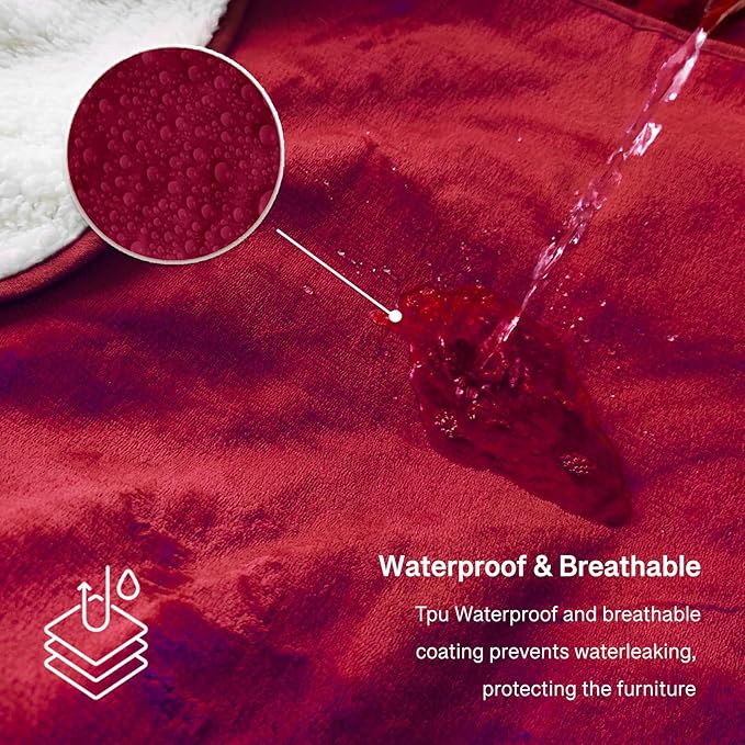 Waterproof King Size Blankets for Bed 80'' x 90'', 3 Layer Lightweight and Stain Resistant Blankets Waterproof Sherpa Bed Cover Spill-Proof Dog Splash Throw for Couch, Sofa Protect, Camping(Red)