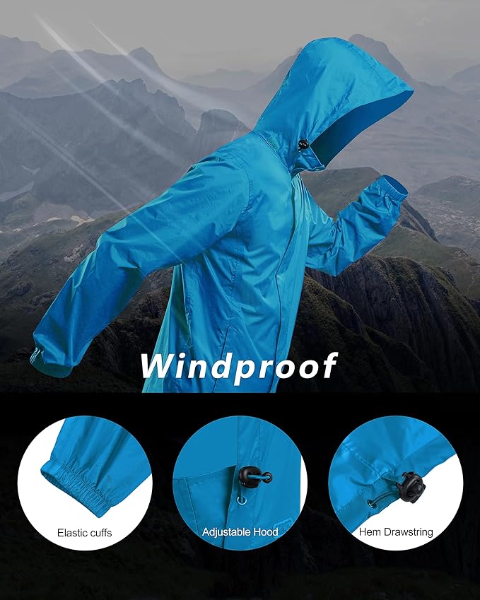 Outdoor Ventures Men's Rain Jacket Waterproof Lightweight Packable Rain Shell Raincoat with Hood for Golf Hiking Travel