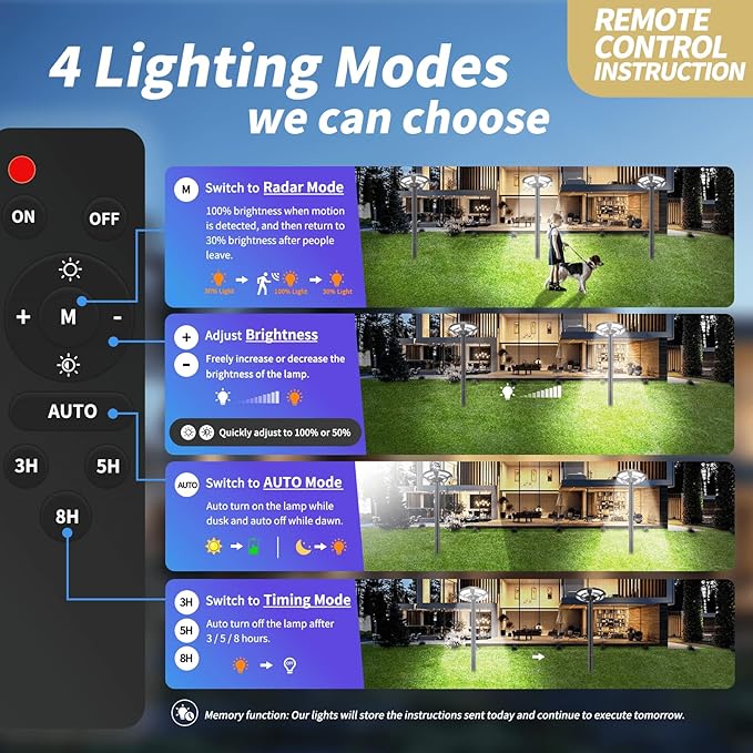 Outdoor Solar Lamp Post Light with Motion Sensor, Dusk to Dawn IP65 Waterproof, 750 LEDs Solar Powered Lamp Pole Light Fixture with Remote for Garden, Yard, Pathway, Street Outdoor Lighting