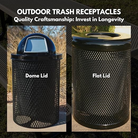 RDT-P-TXTBUR Heavy Duty Round Trash Receptacle with Dome Top, Liner Included, 32 Gallon, Textured Burgundy, Made in America