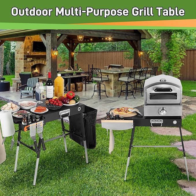 Grill Tables for Outside, Blackstone Griddle Stand with Trash Holder - Fit 17” or 22” Other Tabletop Grill, Folding Portable Ninja Grill Stand& Blackstone Table for Outdoor Tailgate, Camping