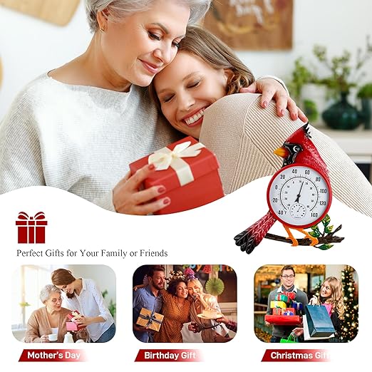 Large Outdoor Thermometer, Cardinal Wall Thermometer Hygrometer No Need Battery, Retro Sun Outside Thermometer Decoratibve for Backyard, Garden, Living Room