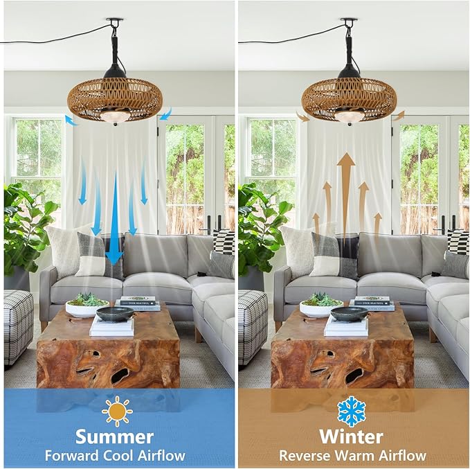 Airposta Waterproof Outdoor Ceiling Fan with Lights Remote Control, Wet Rated Gazebo Fan with 3 Color Temperatures&Dimmable LED Light, Boho Rattan Plug in Ceiling Fan for Indoor Bedroom/Outdoor Patios