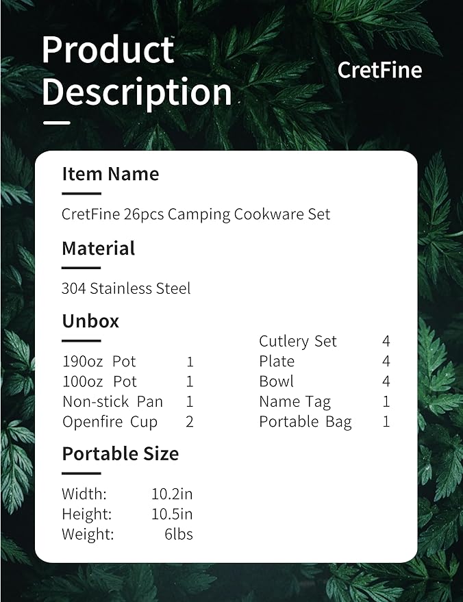 CampPro Camp Cooking Set for 4-8, Stainless Steel Camping Cookware Set, Camping Equipment with Carring Bag, Camping Pots and Pans Set for Campfire Cooking & RV & Backyard Picnic