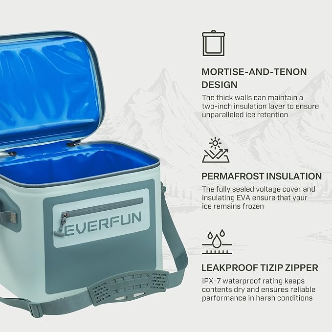 EVERFUN Soft Cooler 30 Can, Portable Insulated Small Cooling Lunch Box for Men and Women, Leakproof Ice Chest Bag for Travel, Beach, Camping, Beverage, Boating, Fishing, Tailgating, Work and Picnic