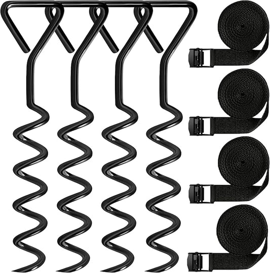 Trampoline Stakes Tent Garden Stake Heavy Duty Trampoline Parts Tent Canopies, Carports,Swing Sets Stake Corkscrew Shape Steel Stakes Anchor Kit,Bonus 4/6 Strong Belt