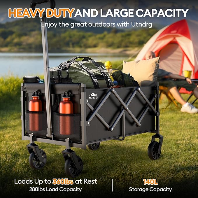 Collapsible Wagons Carts Foldable - Portable Heavy Duty Folding Beach Wagons Cart with Wheels - 360lbs Weight Capacity Outdoor Utility Wagon Cart for Grocery Shopping Camping Sports Garden