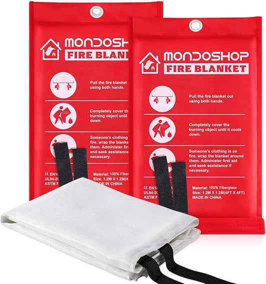 Mondoshop Fire Blanket Emergency for Home and Kitchen - 2pack 48"x48" Fire Blankets Fire Resistant Blanket for Camping, Grill, Car, Office, Warehouse, School, Picnic, Garages, Workshops