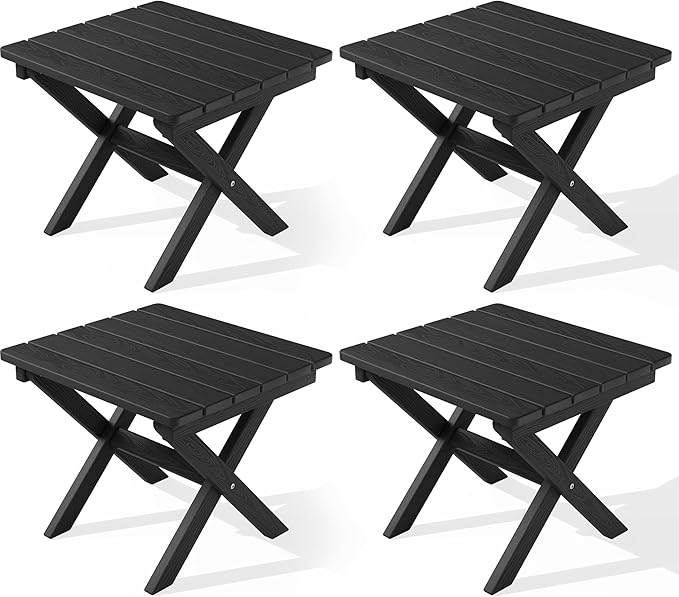 SERWALL Folding Outdoor Side Table Set of 4, Small Adirondack Side Table, Black