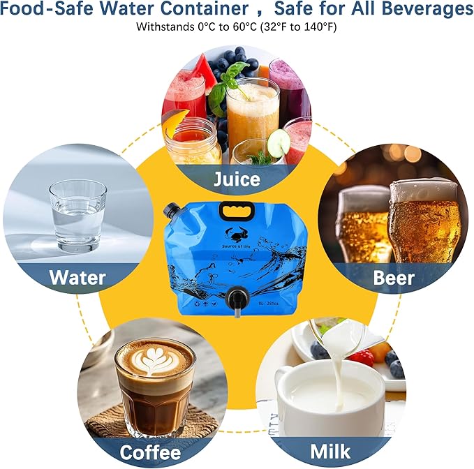 Camping Water Jug 2.1 Gallon CollapsibleWater Container Portable Water Bag for TravelOutdoor Hiking BPA Free Lightweight (Blue (2.1 Gal), 1)