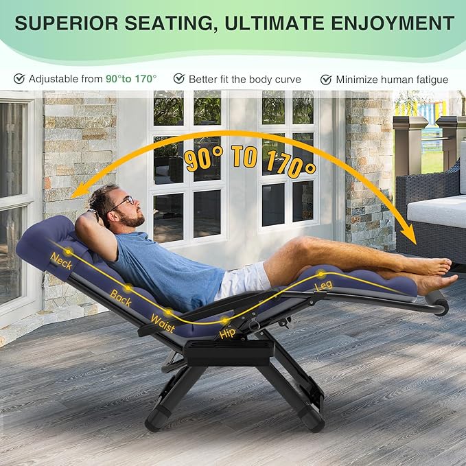 Suteck Oversized Zero Gravity Chair,29In XL Lounge Chair w/Removable Cushion&Headrest, Reclining Camping Chair w/Upgraded Lock and Footrest, Reclining Patio Chairs Recliner for Indoor Outdoor