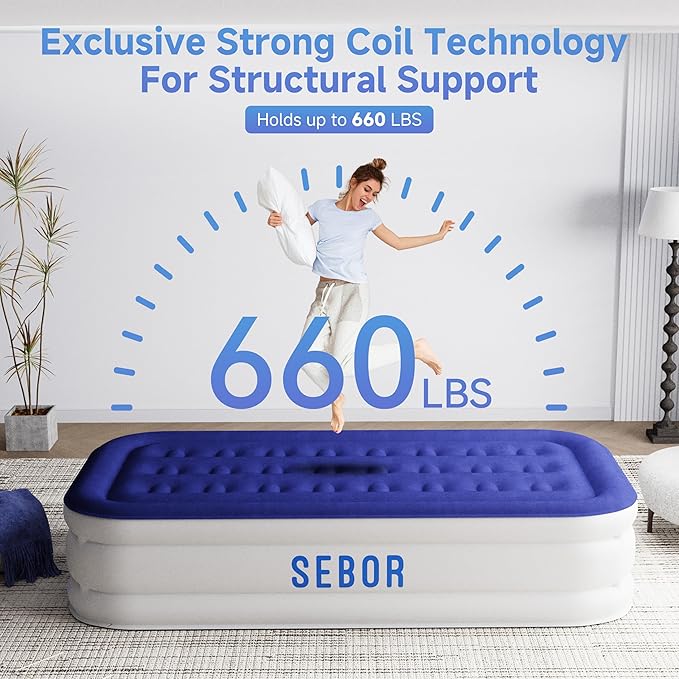 Air Mattress Twin with Built-in Pump 18", Comfortable Self-Inflating Air Mattress with High-Speed Pump, Durable Blow Up Mattress Twin with Storage Bag for Guests, Camping, Travel
