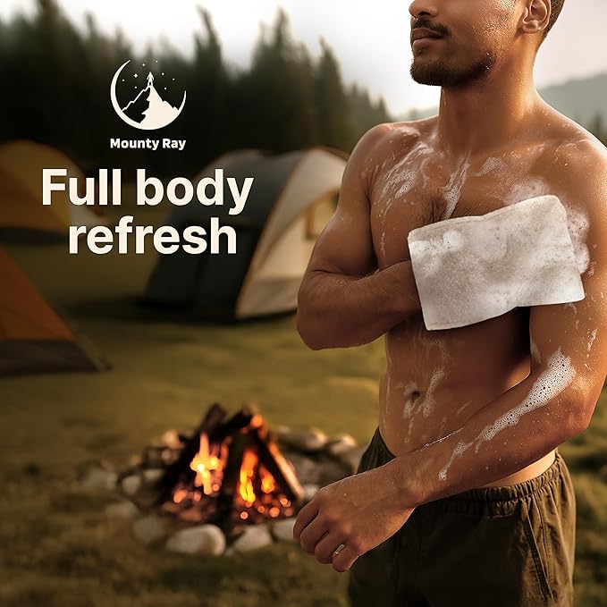 Personal Rinse Free Bath Sponge Kits (Pre-Soaked Shower Glove & 2 XL Towels) -3-Pack - Body Wash for Camping - Rinse-Free Bath Sponges - Water is Not Included