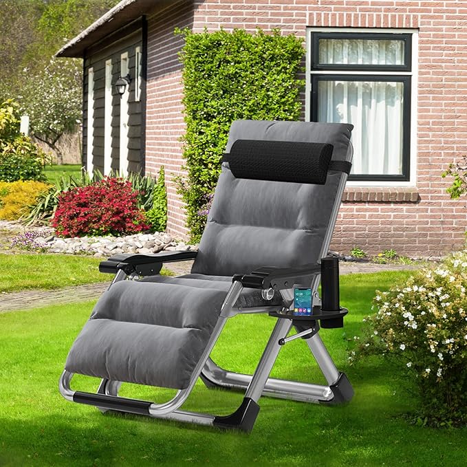 ABORON Zero Gravity Chair,Premium Outdoor Lawn Folding Lounge Chairs,Sturdy Adjustable Reclining Patio Chairs with Removable Cushion,Headrest & Tray