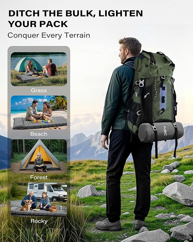A2C Camping Sleeping Pad, Ultralight Inflatable Sleeping Pads with Built-in Foot Pump & Pillow, Compact Camping Mattress for Backpacking, Hiking, and Traveling