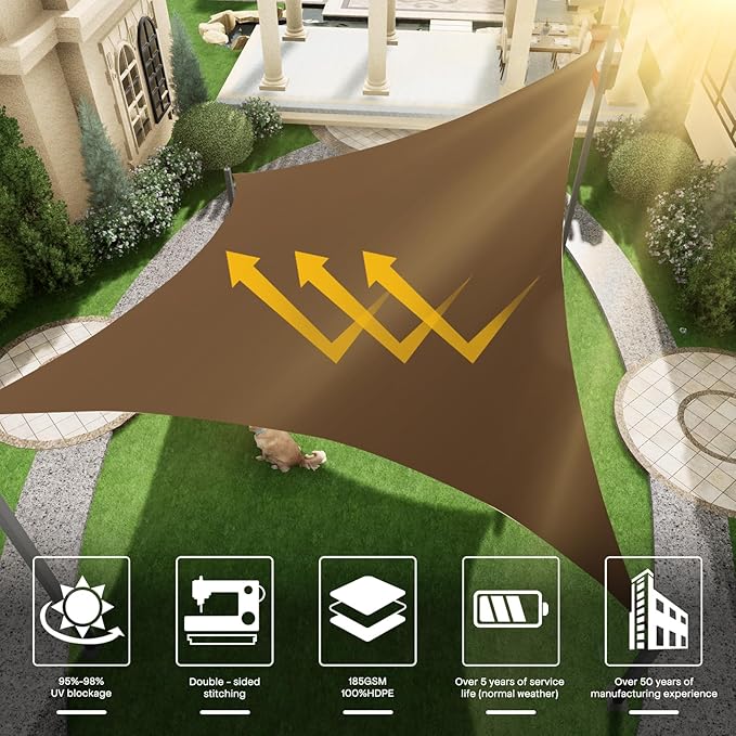 Sun Shade Sail Canopy, 8'x 10' Rectangle 95% UV Block Shade Cover for Outdoor, Backyard Patio, Lawn, Garden, Sandbox Carpor Mocha