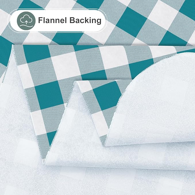 misaya Rectangle Waterproof Vinyl Table Cloth, Buffalo Flannel Backed Tablecloth, Wipeable Plastic Table Cover for Dinner, Kitchen, Outdoor (52" x 70", Turquoise and White)