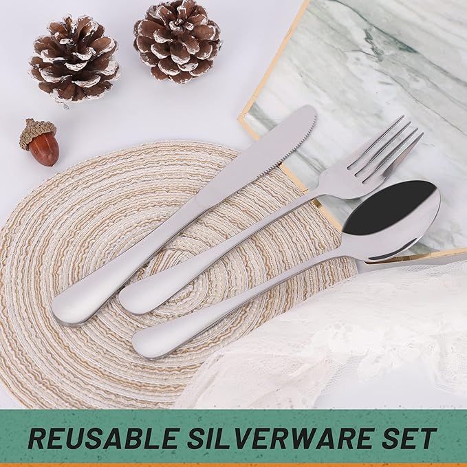 8 Picec Travel Utensils Camping utensils Travel Silverware Set with Case Fork and Spoon Set Office Stainless Steel Reusable Trip Cutlery Set Easy to journey Lightweight Lunch Box for Men