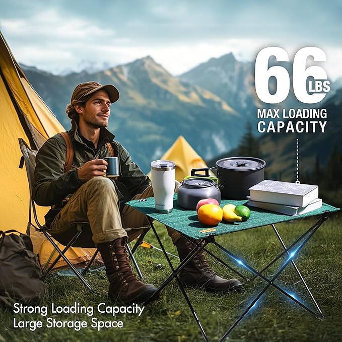 VILLEY Folding Camping Table with Carry Bag, Portable Lightweight Beach Table with Oxford Fabric and Reinforced Aluminum Panel for Outdoor, Camping, Picnic, Backyards, BBQ