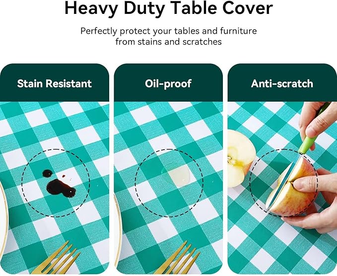 Romanstile RectangleVinyl PVC Tablecloth, 100% Waterproof Buffalo Plaid Plastic Table Cloth, Oil Proof Heavy Duty Wipeable Table Covers for Dining/Camping/Picnic/Outdoor - 54 x 108, Teal Green