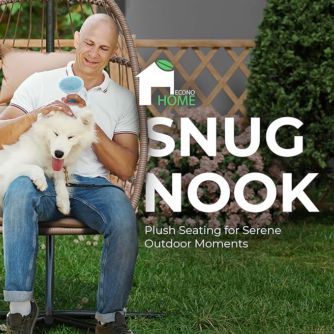 Econohome Hanging Egg Chair with Stand - Indoor/Outdoor Swing Hammock Chair with Plush, Washable Cushions, 350LBS Capacity, Ideal for Relaxation in Bedrooms, Balconies, Gardens, and Patios