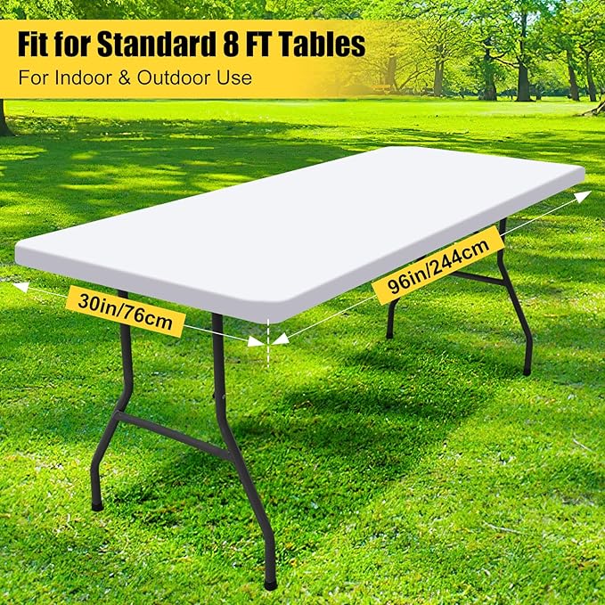 Smiry 2 Pack Rectangle Picnic Table Cloth, Waterproof Elastic Fitted Tablecloths, Washable Polyester Rectangular Patio Table Cover for Camping, Indoor and Outdoor (White, 30"x96")