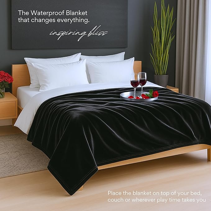 Waterproof Blanket King Size (Black & Gray, 82x82") Absorbent, Leakproof Fleece Protector for Bed, Couch - Water Proof and Stain Resistant, Plush Throw Blankets, Moisture Repellant Top Cover, Throws
