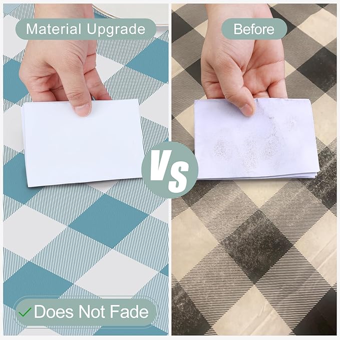 misaya Square Waterproof Vinyl Table Cloth, Buffalo Flannel Backed Tablecloth, Wipeable Plastic Table Cover for Dinner, Kitchen, Outdoor (54" x 54", Aquamarine and White)