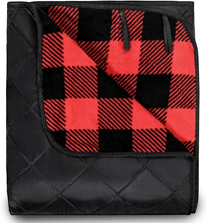 REDCAMP Extra Large Waterproof Stadium Blanket for Cold Weather, Soft Warm Fleece Camping Blanket Windproof for Camping, Hiking, Traveling, Picnic Sports, 79"x 79" Red and Black Grid