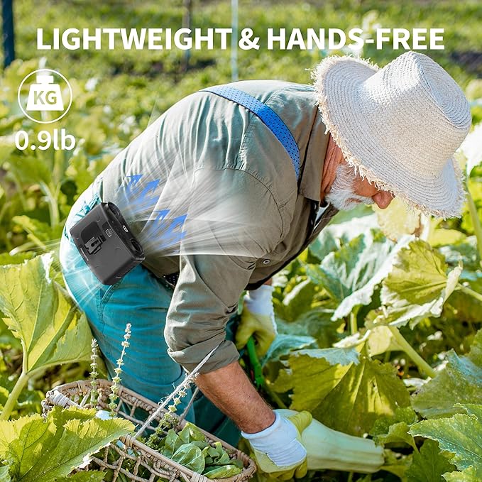 10000mAh Portable Waist Fan, Personal Fan Clip on with Rechargeable Battery operated, Dual Motors Upto 20H Cooling,10 Speeds,16000RPM Hands-Free Belt Neck Fan for Outdoor Jobsite Camping Travel