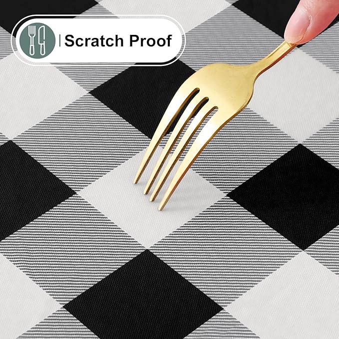 misaya Buffalo Rectangle Picnic Tablecloth, 4 Foot Elastic Fitted Vinyl Table Cloth with Flannel Backing, Waterproof Plaid Table Covers for Dining, Camping, Outdoor (Black and White, 24" x 48")