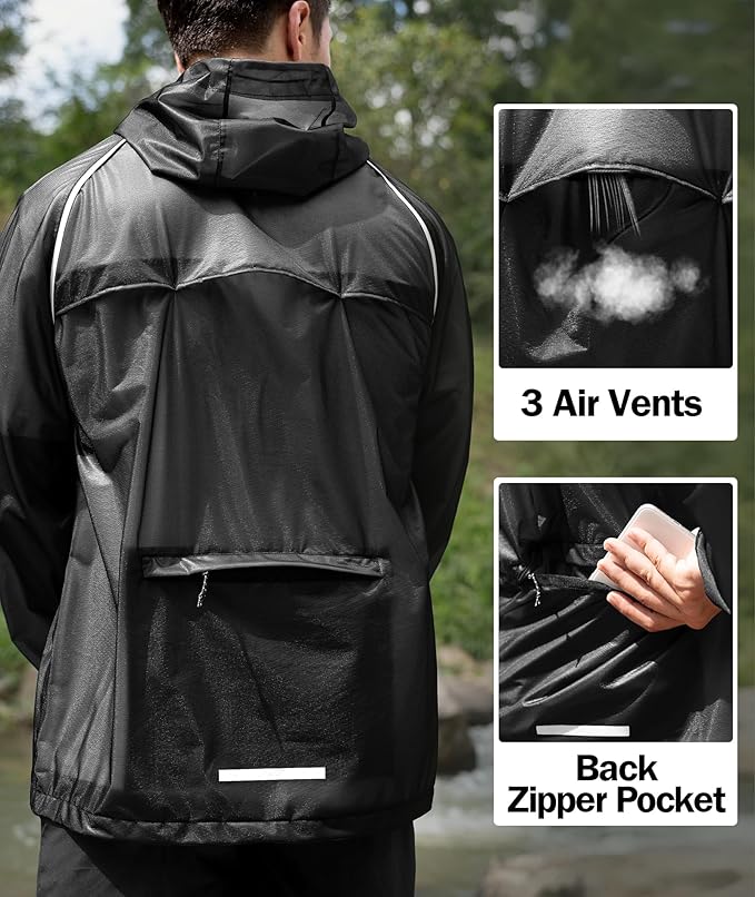 SWISSWELL Mens Cycling Rain Jacket Waterproof Lightweight Windbreaker Jackets for Men Raincoat with Hood