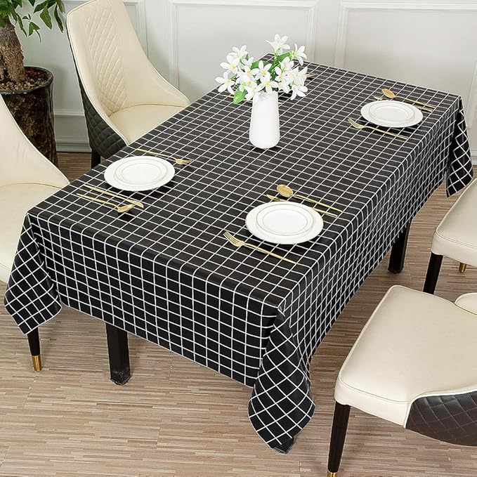Romanstile Square Plastic Tablecloth, 100% Waterproof Oil-Proof Checkered PVC Table Cloths, Heavy Duty Vinyl Table Covers for Dining, Camping, Picnic, Outdoor - 54 x 54 Inch, Black