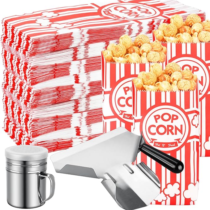 102 Pcs Popcorn Bags with Popcorn Scoop and Salt Shaker,1 oz Small Pop Corn Bags Popcorn Bags Individual Servings for Popcorn Machine Supplies Party Movie Night Theater
