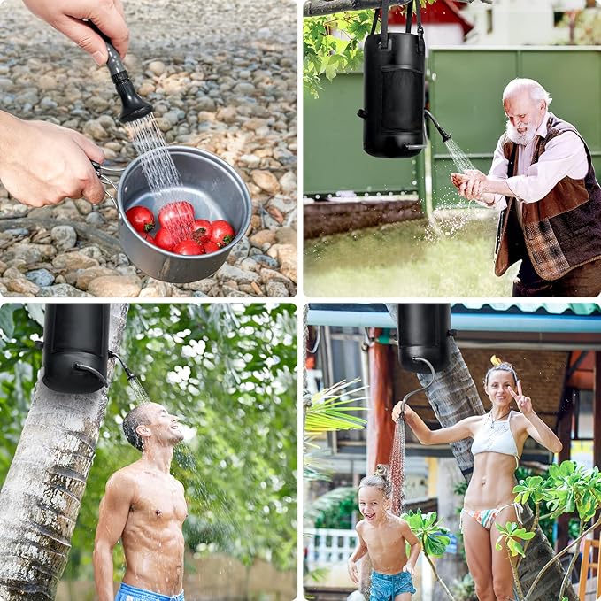 Solar Shower Bag, 5 Gal/3 Gal Solar Heating Camping Shower Bag, On-Off Switchable Shower Head, Portable Shower with Thick Tarpaulin for Camping, Surfing, Outdoor Traveling, No Tear & Leak