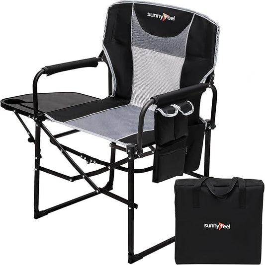 SUNNYFEEL Camping Directors Chair, Heavy Duty,Oversized Portable Folding Chair with Side Table, Pocket for Beach, Fishing,Trip,Picnic,Lawn,Concert Outdoor Foldable Camp Chairs