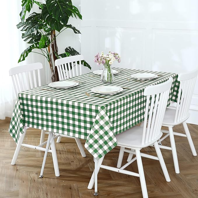 Romanstile Rectangle Vinyl PVC Tablecloth, 100% Waterproof Buffalo Plaid Plastic Table Cloth, Oil Proof Heavy Duty Wipeable Table Covers for Dining/Camping/Picnic/Outdoor - 52 x 70, Green and White