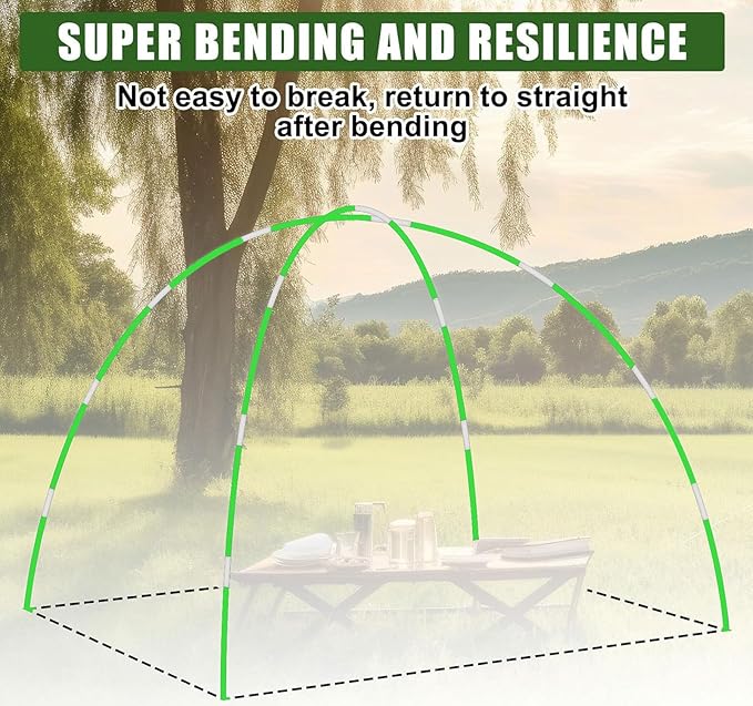 Tent Pole, Replacement Tent Pole, Telescopic Rod, Collapsible Green Fiberglass Poles with Metal Connectors ， 24 FT Long and 9.5 mm in Diameter， Universal Fit for Outdoor Tents （2 Pack ）