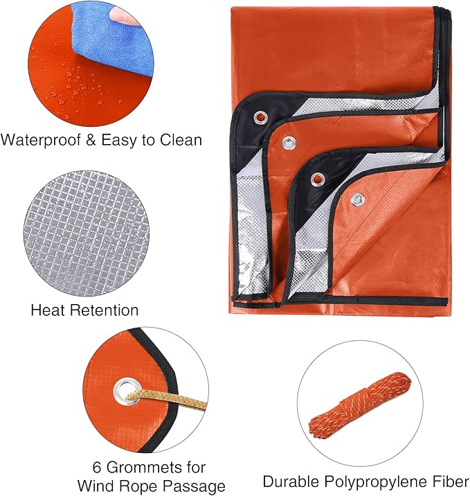 RedSwing 6 Pack Emergency Blankets, Waterproof Survival Thermal Tarp, Multipurpose Reflective Insulated All Weather Blankets for Camping Hiking, Orange