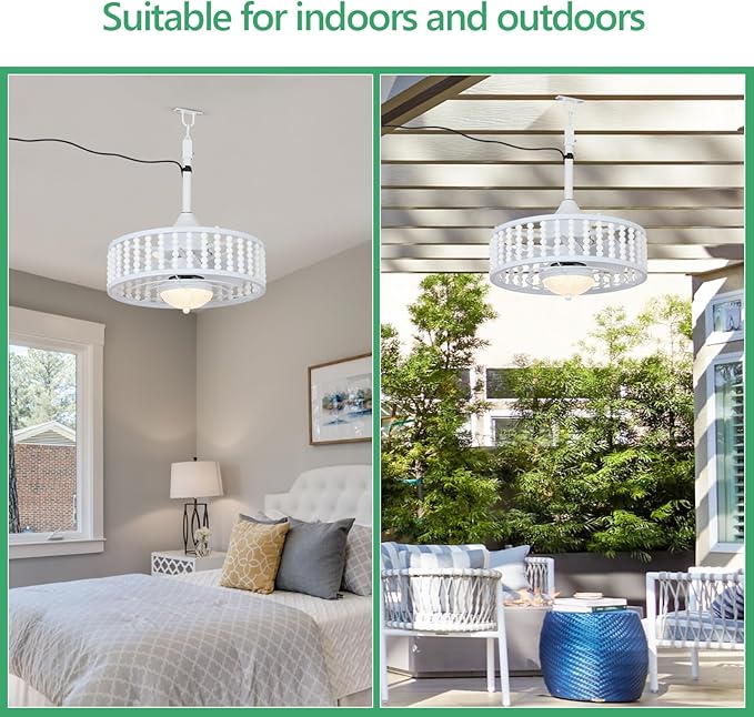 Outdoor Ceiling Fans with Lights and Remote, Waterproof LED Dimmable Ceiling Fan, Reversible, 3CCT, 6 Wind Speeds, White Plug in Ceiling Fan, Farmhouse Boho Hanging Gazebo Fan for Patios Porch Indoor