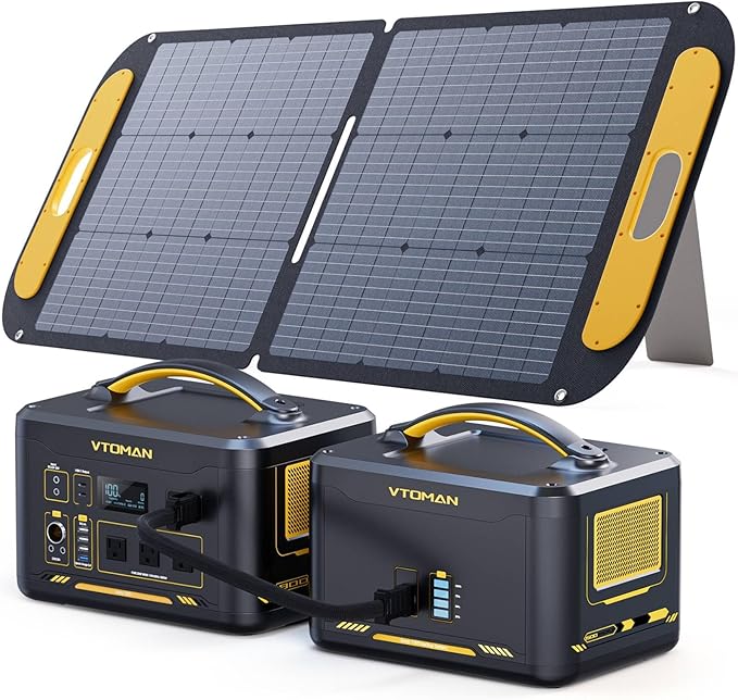 VTOMAN 3096Wh Portable Power Station Bundle with Extra Battery & 110W Solar Panel Included - Up to 3600W Solar Power Generator for Home Backup, Off-grid, Road Trip, RV, Camping, Fishing, Emergency