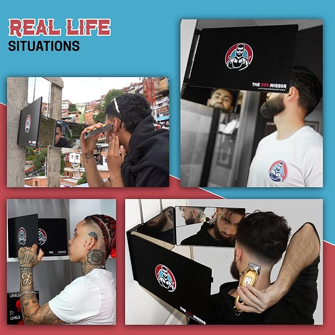 The 360 Mirror - 3 Way Mirror for Self Hair Cutting - Adjustable Trifold Barber Miror to Cut Your Own Hair - Tri Fold Self Haircut System for Men and Women Braiding - Three Sided Miror for Haircuts